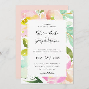 Blindekleurige peach Mint Botanical Floral Wedding Kaart