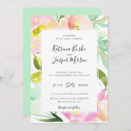 Blindekleurige peach Mint Botanical Floral Wedding Kaart