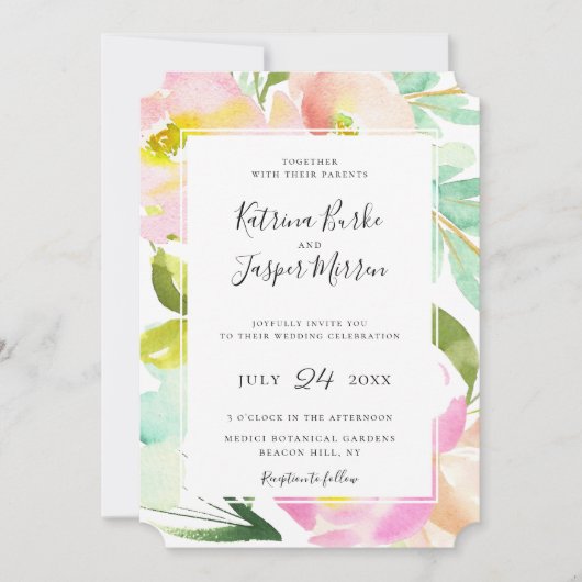 Blindekleurige peach Mint Botanical Floral Wedding Kaart (Voorkant)