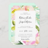 Blindekleurige peach Mint Botanical Floral Wedding Kaart (Voorkant / Achterkant)