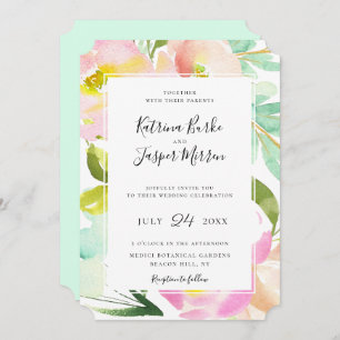 Blindekleurige peach Mint Botanical Floral Wedding Kaart