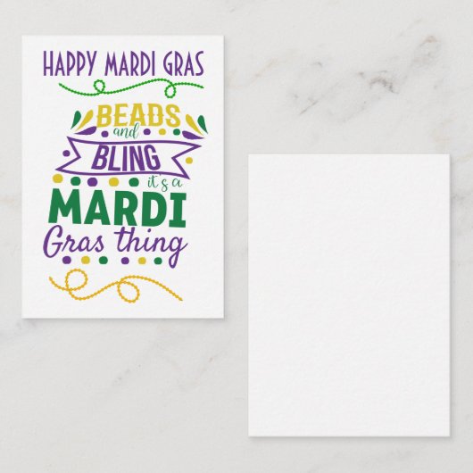 Blinden en kralen Het is een Kaart van Mardi Gras  Notitiekaartje (Voorkant / Achterkant)