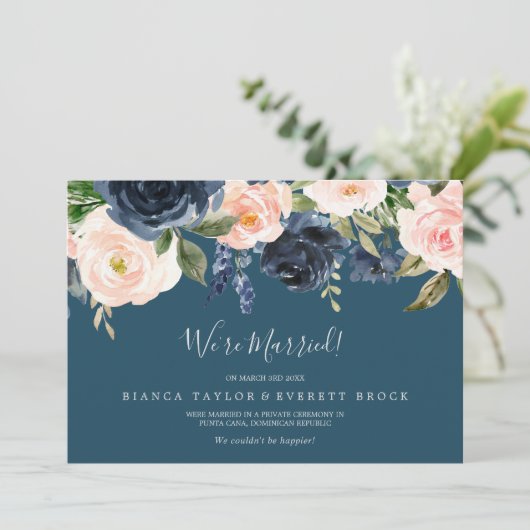 Blindenbloem en zeemacht Blauwe Elopement Aankondiging (Staand voorkant)