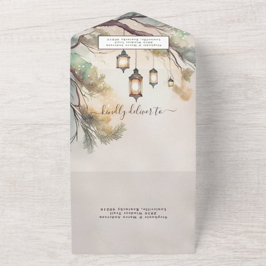 Blindenboomgaard botanische lantaarns bruiloft all in one uitnodiging (Buitenkant)