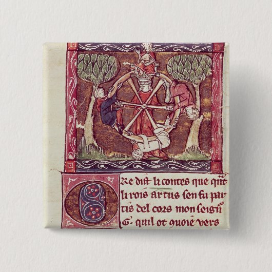 Blindengodin Fortune met koning Arthur Vierkante Button 5,1 Cm (Voorkant)