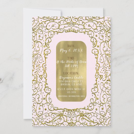 Blindenroze en Goud Castle PRINCESS Party, zaterda Kaart (Achterkant)