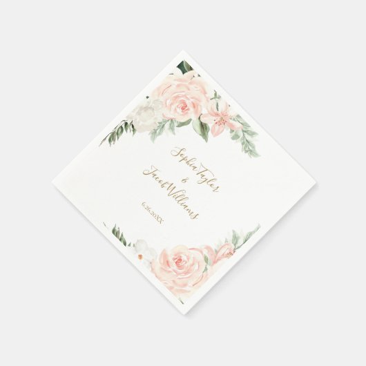 Blindenroze en goudbloemen botanische bruiloft servet (Hoek)