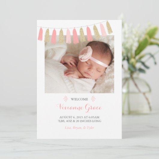 Blindenroze en goudglitteraankondigingen aankondiging (Staand voorkant)