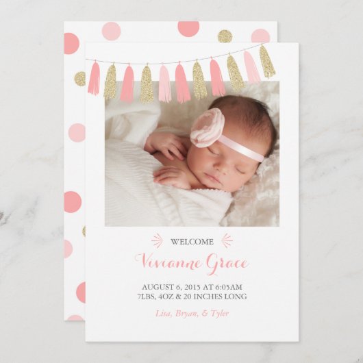 Blindenroze en goudglitteraankondigingen aankondiging (Voorkant / Achterkant)