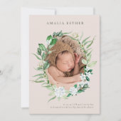 Blindenroze en Greenery Baby Girl Aankondiging geb (Voorkant)