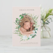 Blindenroze en Greenery Baby Girl Aankondiging geb (Staand voorkant)