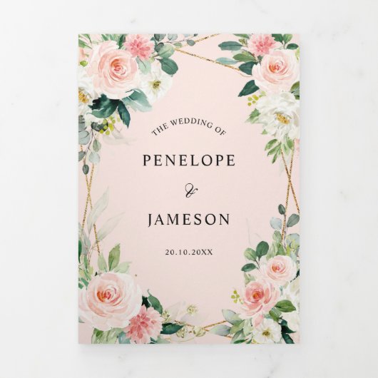 Blindenroze flesje Geometrische botanische bruilof Drieluik Programma (Cover)