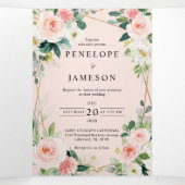 Blindenroze flesje Geometrische botanische bruilof Drieluik Programma (Binnenkant midden)