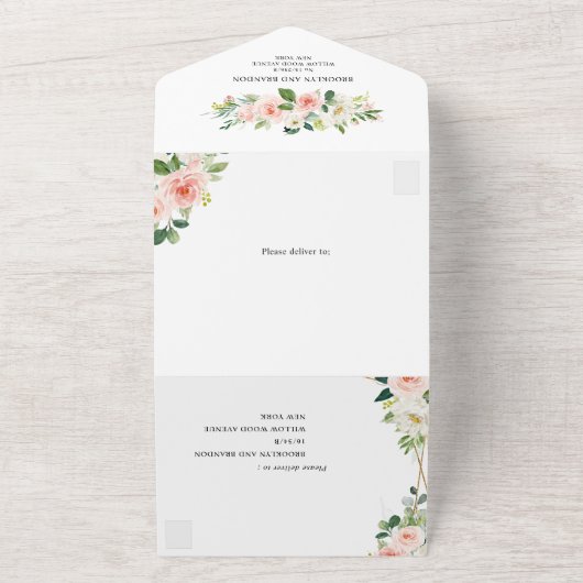 Blindenroze flesjes Geometrische botanische verbin All In One Uitnodiging (Buitenkant)