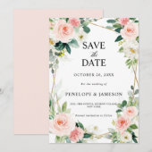 Blindenroze flesjes Geometrische botanische verbin Save The Date (Voorkant / Achterkant)