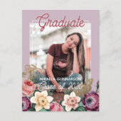 Blindenroze Floral Boho Afstuderen Aankondiging Briefkaart (Voorkant)