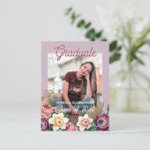 Blindenroze Floral Boho Afstuderen Aankondiging Briefkaart (Staand voorkant)