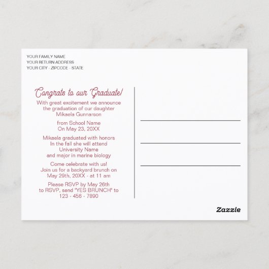 Blindenroze Floral Boho Afstuderen Aankondiging Briefkaart (Achterkant)