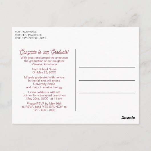 Blindenroze Floral Boho Afstuderen Aankondiging Briefkaart (Achterkant)