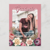 Blindenroze Floral Boho Afstuderen Aankondiging Briefkaart (Voorkant)