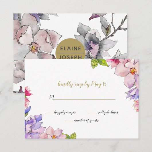 Blindenroze goudbloem Tuin Botanische bruiloft RSVP Kaartje (Voorkant / Achterkant)