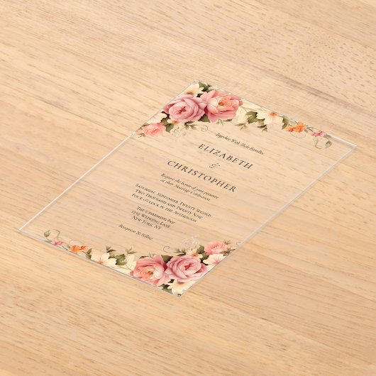 Blindenroze Waterverf Floral Weddenschap Acryl Uitnodigingen (Laagn)