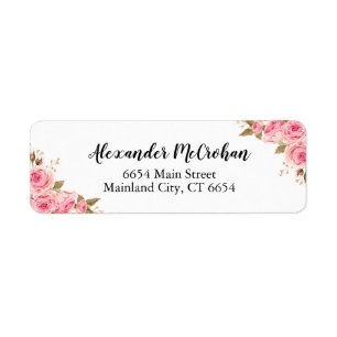 Blindenroze Waterverf Floral Weddenschap Etiket