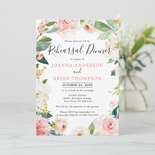 Blinderroze flesjes Botanische repetitie Dinnner Kaart (Staand voorkant)