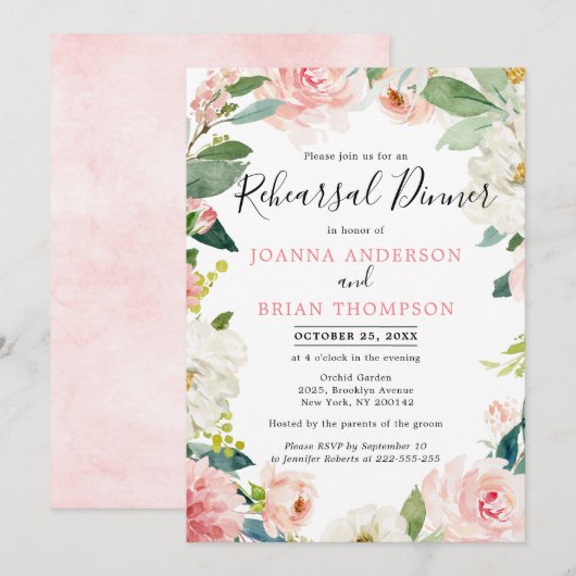 Blinderroze flesjes Botanische repetitie Dinnner Kaart (Voorkant / Achterkant)