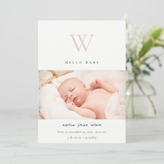 Blindesimpletie van een monogram bedankkaart (Staand voorkant)