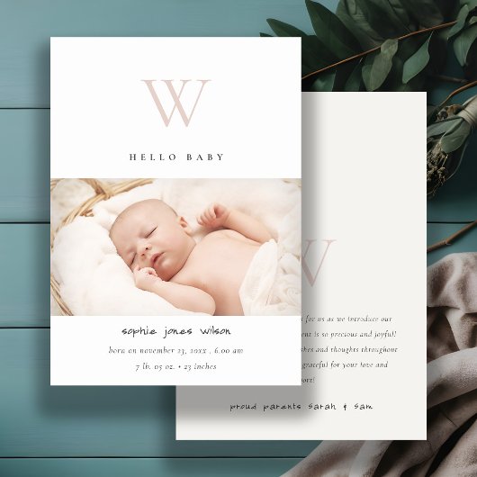 Blindesimpletie van een monogram bedankkaart