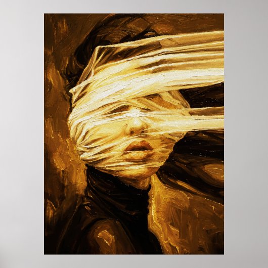 Blindfolded Woman – Surreal Oil Art Poster (Voorkant)