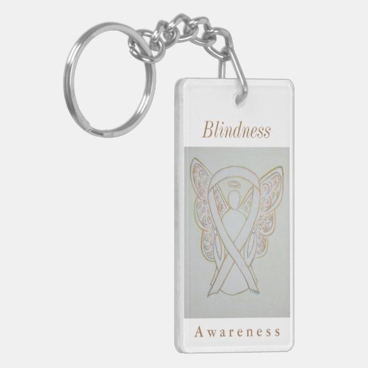 Blindness Awareness White Ribbon Sleutelhanger (Voorkant Links)