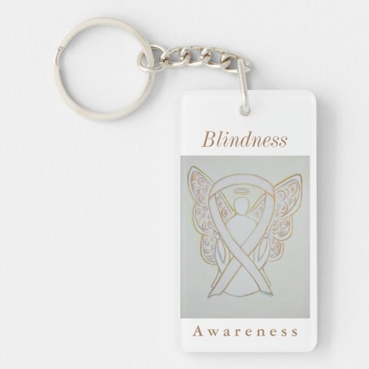 Blindness Awareness White Ribbon Sleutelhanger (Voorkant)