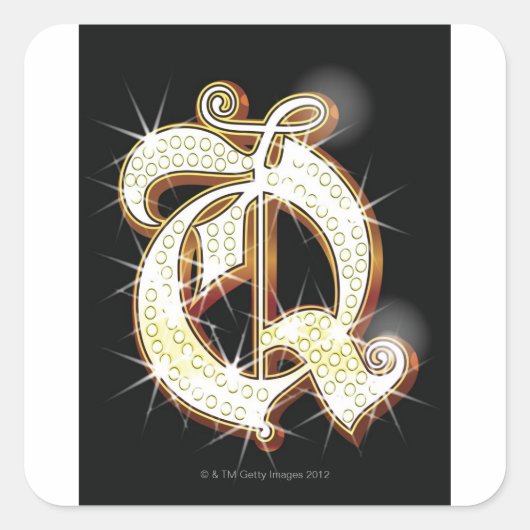 Bling alfabet Q Vierkante Sticker (Voorkant)