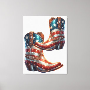 Bling American Flag Cowboylaarzen Canvas Afdruk