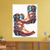Bling Amerikaanse Vlag Cowboylaarzen Canvas Afdruk (Insitu (Woonkamer))
