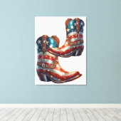 Bling Amerikaanse Vlag Cowboylaarzen Canvas Afdruk (Insitu (Houten vloer))