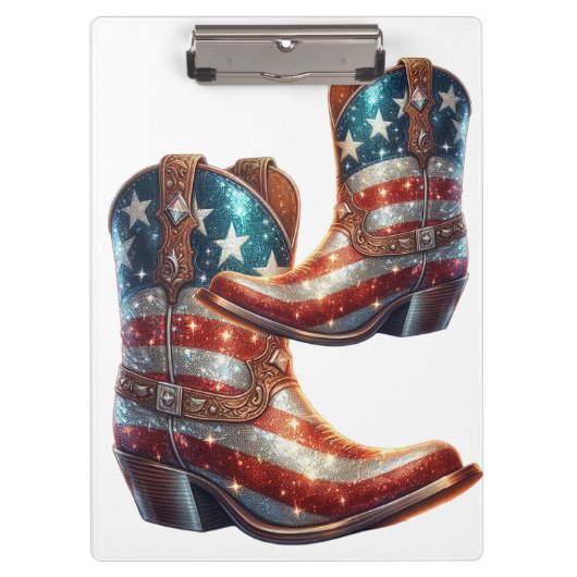 Bling Amerikaanse Vlag Cowboylaarzen Klembord (Voorkant)