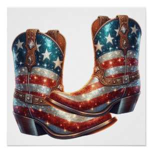 Bling Amerikaanse Vlag Cowboylaarzen Perfect Poster