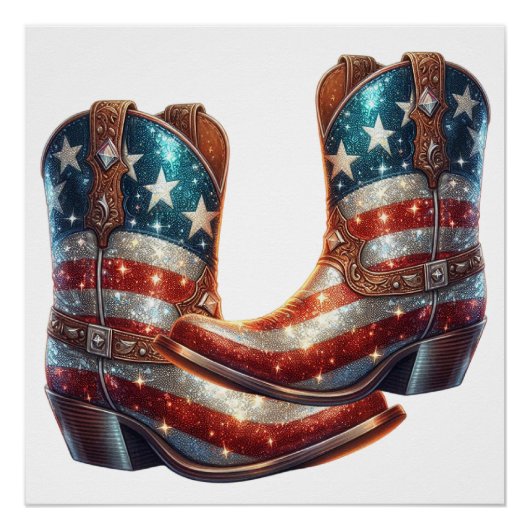 Bling Amerikaanse Vlag Cowboylaarzen Perfect Poster (Voorkant)