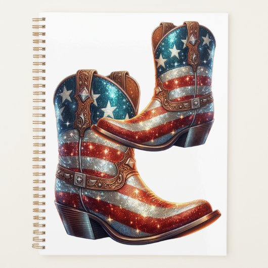 Bling Amerikaanse Vlag Cowboylaarzen Planner (Voorkant)