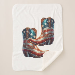 Bling Amerikaanse Vlag Cowboylaarzen Sherpa Deken