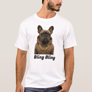 Bling Bling Funny Bulldog T-shirt met gouden ketti