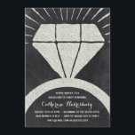 Bling Bling | Glitter-Kijk Bachelorette Party Kaart<br><div class="desc">Deze glam bachelorette partijuitnodiging is voorzien van faux zilveren glitter,  een mousserende diamantring,   kalligrafie en een achtergrond van het krijt. De extra tekst kan aan de rug van de kaart indien nodig worden toegevoegd.</div>