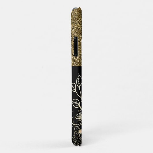 Bling Bling Gold Glitter Black Flowers Luxe Case-Mate iPhone Case (Achterkant/rechts)