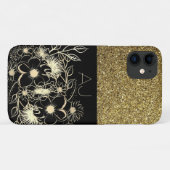 Bling Bling Goud Glitter Zwarte Bloemen Luxe Case-Mate iPhone Case (Achterkant (horizontaal))