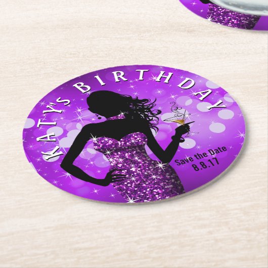 Bling Bombshell Sparkle Bewaar de datum | paars Ronde Kartonnen Onderzetter (Gebogen)