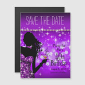 Bling Bombshell Sparkle sparen de Datum | paars Magnetische Uitnodiging (Voorkant / Achterkant)