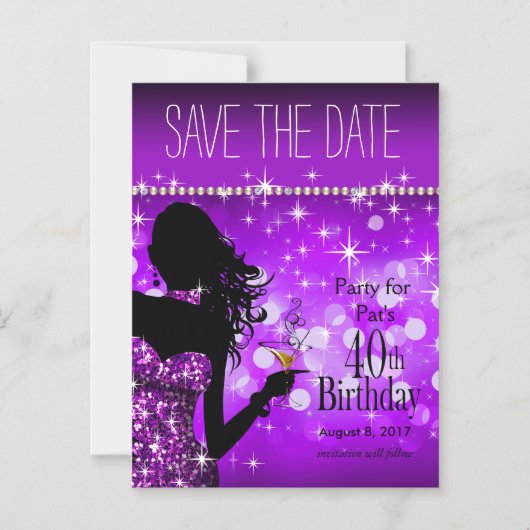 Bling Bombshell Sparkle sparen de Datum | paars Magnetische Uitnodiging (Voorkant)
